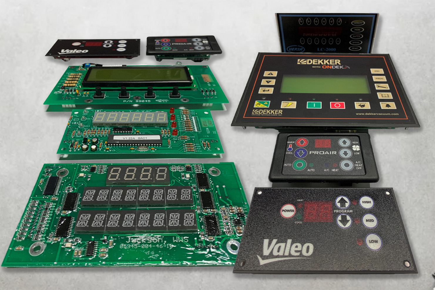 Various display types mounted on PCB Boards